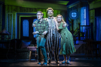 David Hunter as Adam Maitland David Fynn as Beetlejuice and Chelsea Halfpenny as Barbara Maitland Johan Persson | MUSICAL TODAY